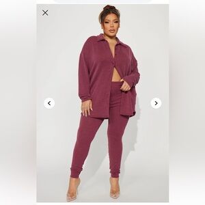 NWT Fashion Nova Maddie Ribbed Legging Set - Burgundy Size: 1X